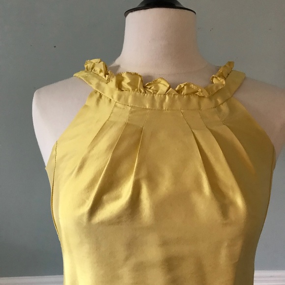 Yellow silk shantung halter dress with ruffle - Picture 2 of 5